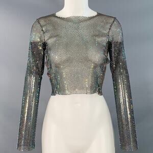 SANTA BRANDS XS/S Black Silver Polyester Blend Rhinestones Mesh Crop Casual Top